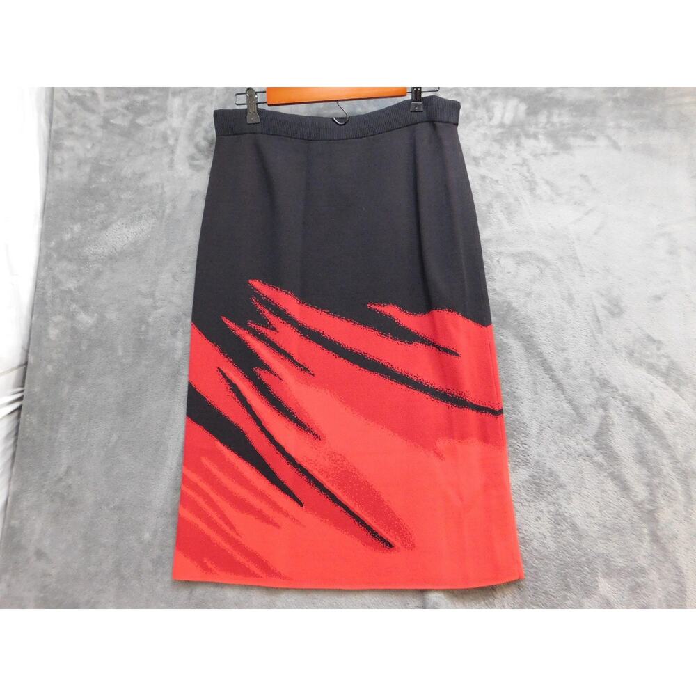 Yoana Baraschi Skirt Womens L Red Striped Midi Pencil Pull On Elastic Stretch
